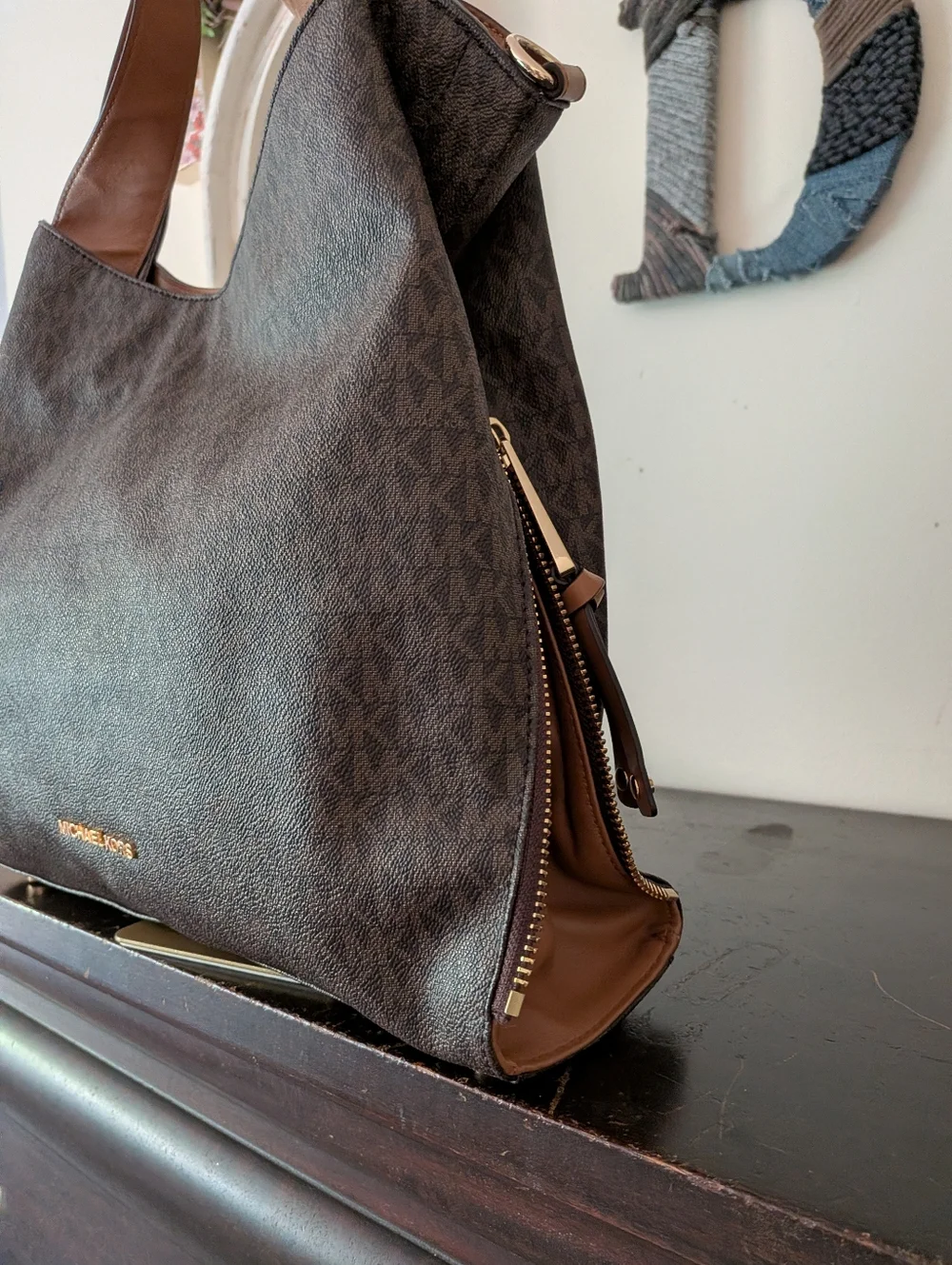 Michael Kors Brown MK Logo Hobo Bag